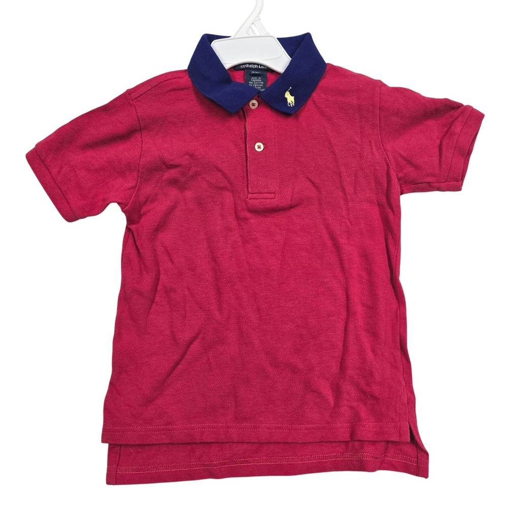Polo Ralph Lauren Toddler Boys Red Navy Blue Collar Pique Polo Pony Shirt 2T